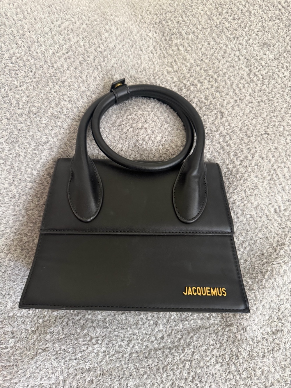 Jacquemus Black Leather Mini Top-Handle Bag with Gold Logo - Picture 3 of 12